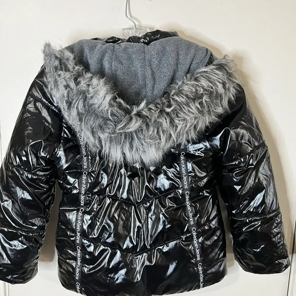 Calvin Klein Kids 6x Puffer Jacket Faux Fur Removable Hood *flaws*